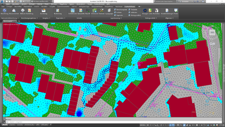 Urbane Sturzfluten - Simulationsergebnis in FLUSS-2D